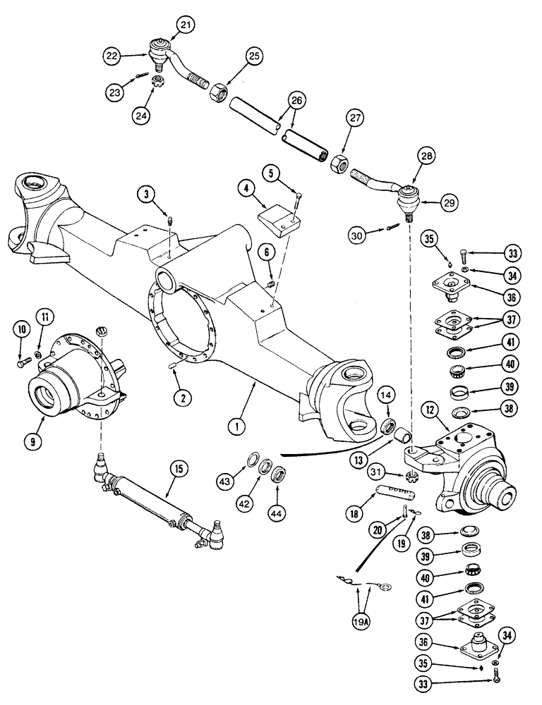 Схема запчастей Case IH 7210 - (5-034) - FRONT AXLE HOUSING, STEERING KNUCKLE AND TIE ROD, MFD TRACTOR (05) - STEERING