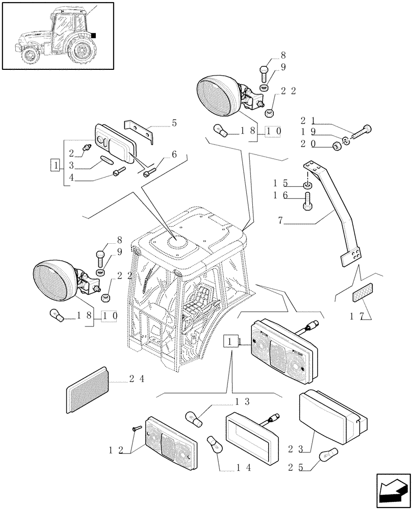 Схема запчастей Case IH JX1070N - (1.75.6[02]) - LIGHTING COMPONENTS - W/CAB (06) - ELECTRICAL SYSTEMS