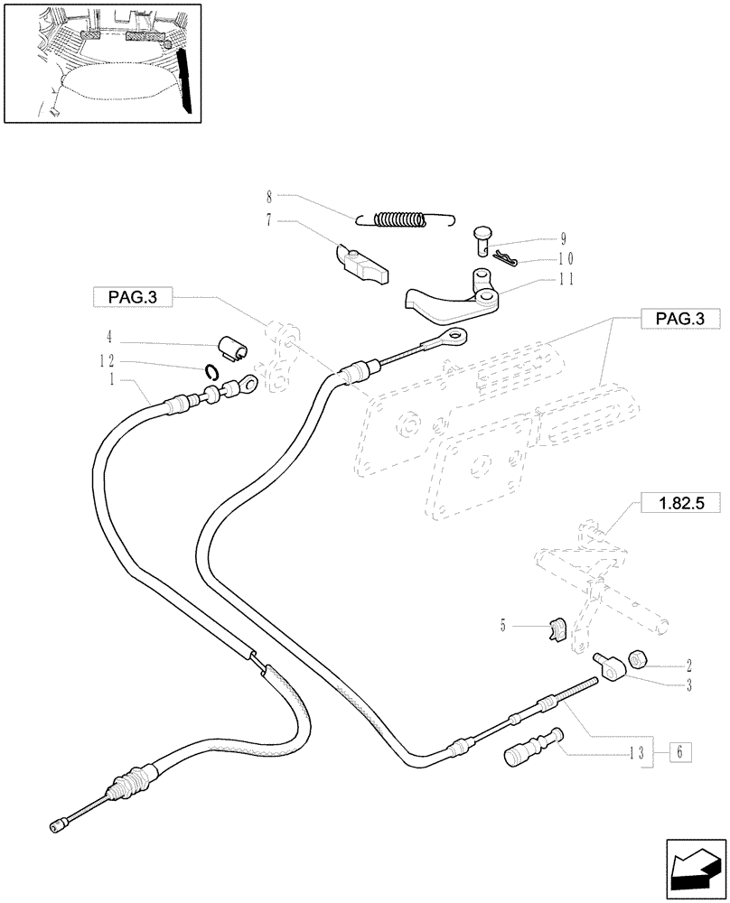 Схема запчастей Case IH JX1100U - (1.10.0[02]) - THROTTLE CONTROL LINKAGE - (L/ CAB) - FLEXIBLE CABLE, LEVER (02) - ENGINE EQUIPMENT