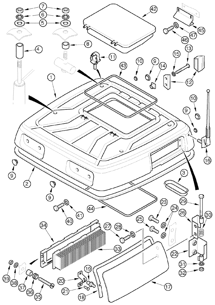 Схема запчастей Case IH MX110 - (09-32) - ROOF WITH HATCH (09) - CHASSIS/ATTACHMENTS