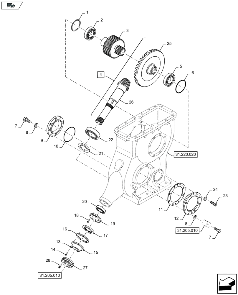 Схема запчастей Case IH LB324P - (31.220.030) - MAIN GEARBOX, SHAFT TO FLYWHEEL (31) - IMPLEMENT POWER TAKE OFF