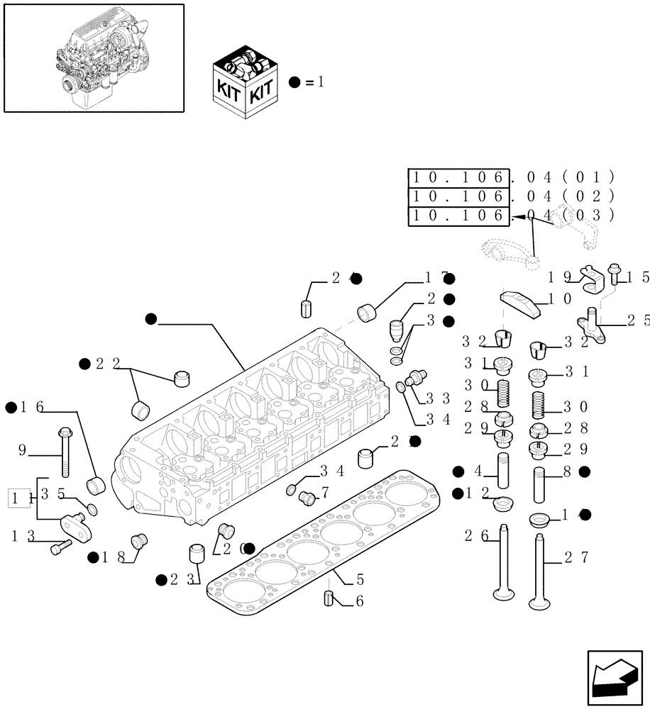 Схема запчастей Case IH 7010 - (10.101.02[03]) - CYLINDER HEAD & RELATED PARTS - 9010 (10) - ENGINE