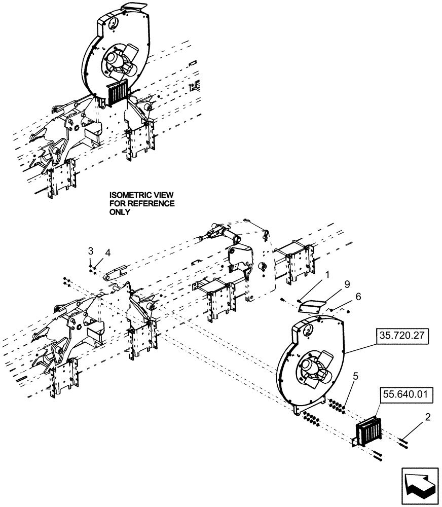 Схема запчастей Case IH 1220 - (35.720.30) - FAN AND ELECTRONIC ASSEMBLY MOUNTING, MOUNTED STACKER (ALL SIZES, VR AND MECHANICAL) (35) - HYDRAULIC SYSTEMS