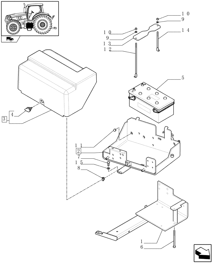 Схема запчастей Case IH MAXXUM 115 - (1.74.2[01A]) - BATTERY, COVERS AND RELATED SUPPORTS - D6725 (06) - ELECTRICAL SYSTEMS