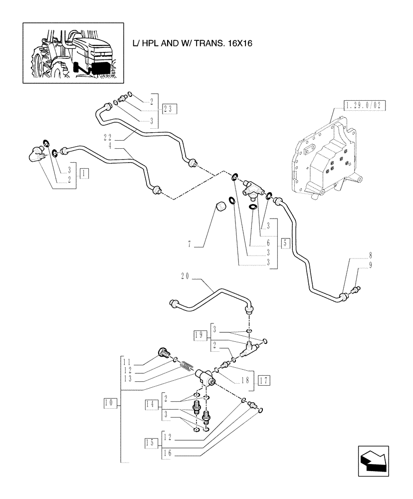 Схема запчастей Case IH MXU135 - (1.29.7/05[01]) - (VAR.831/1) CCLS WITH 2 MECHANICAL CONTROL VALVE - GEARBOX LUBRICATION PIPING (03) - TRANSMISSION