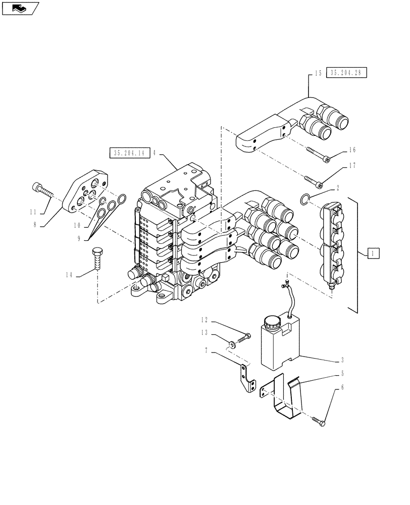 Схема запчастей Case IH PUMA 145 - (35.204.13) - VAR - 743733, 330862, 338851 - EHR CONTROL VALVE - MOUNTING & ATTACHMENTS - 4 VALVE (35) - HYDRAULIC SYSTEMS