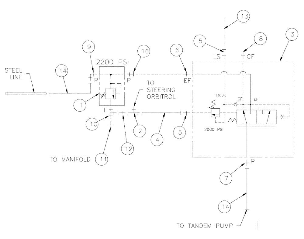 Схема запчастей Case IH SPX3200 - (06-008) - PRESSURE CONTROL GROUP Hydraulic Plumbing