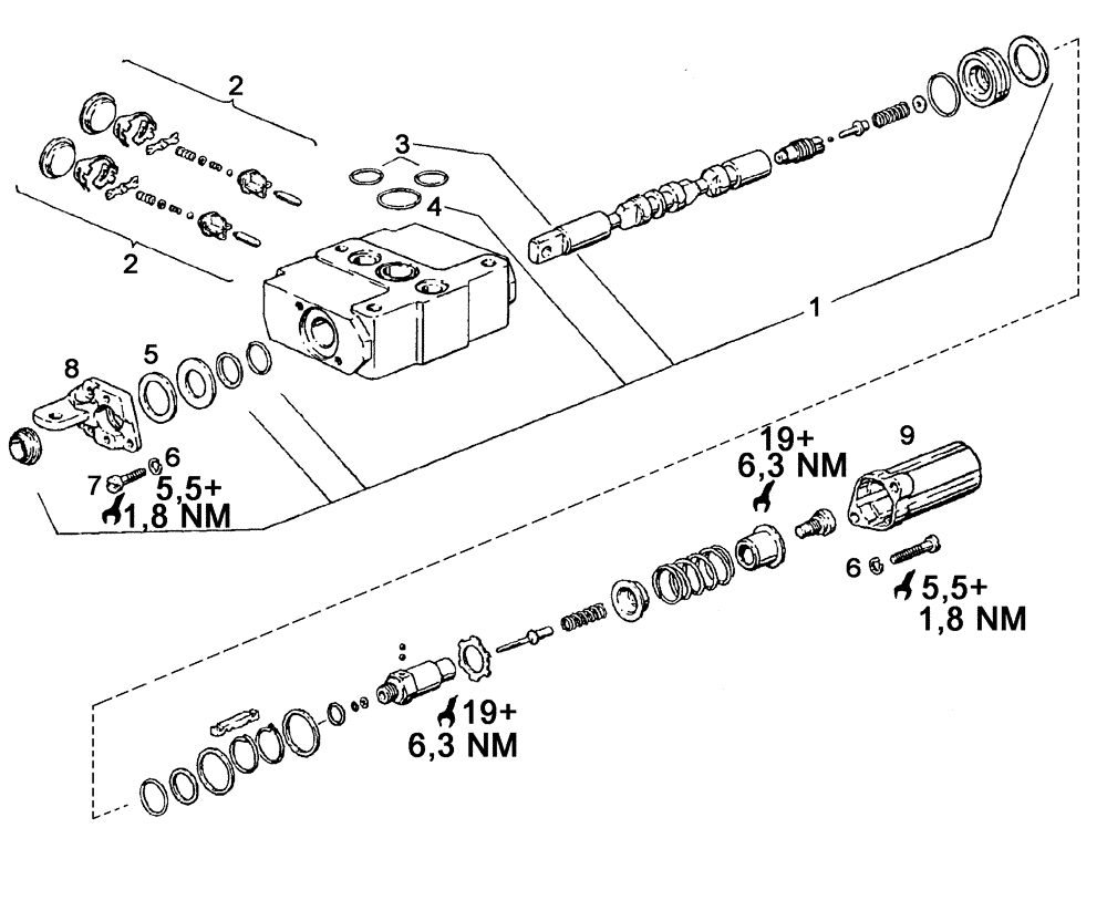 Схема запчастей Case IH C55 - (08-22[01]) - SUPPLEMENTARY CONTOL UNIT, DOUBLE ACTING - MECHANICAL WITH STOP VALVES A+B (08) - HYDRAULICS