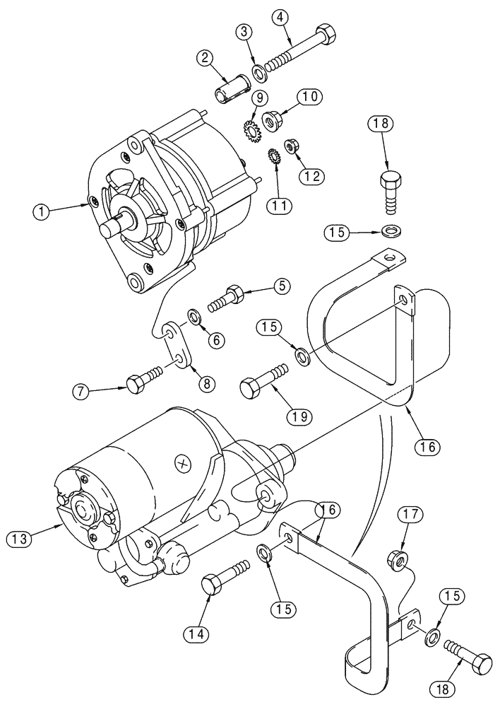 Схема запчастей Case IH 85XT - (04-03) - MOUNTING STARTER AND ALTERNATOR (04) - ELECTRICAL SYSTEMS