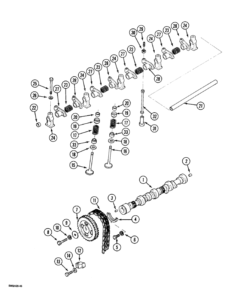 Схема запчастей Case IH 1825 - (2-46) - CAMSHAFT AND VALVE MECHANISM, GASOLINE MODELS (02) - ENGINE