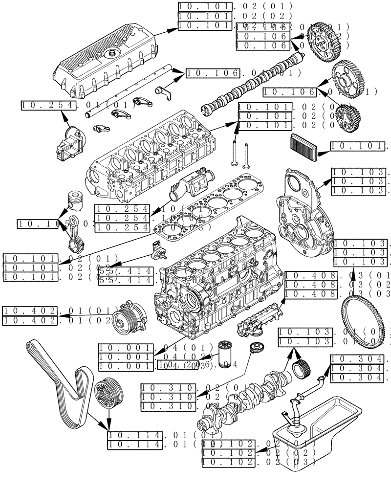 Схема запчастей Case IH 7010 - (10.000.00[01C]) - SECTION INDEX - ENGINE, INTERNAL COMPONENTS (10) - ENGINE