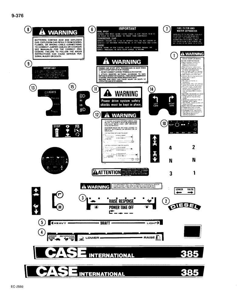 Схема запчастей Case IH 385 - (9-376) - DECALS (09) - CHASSIS/ATTACHMENTS