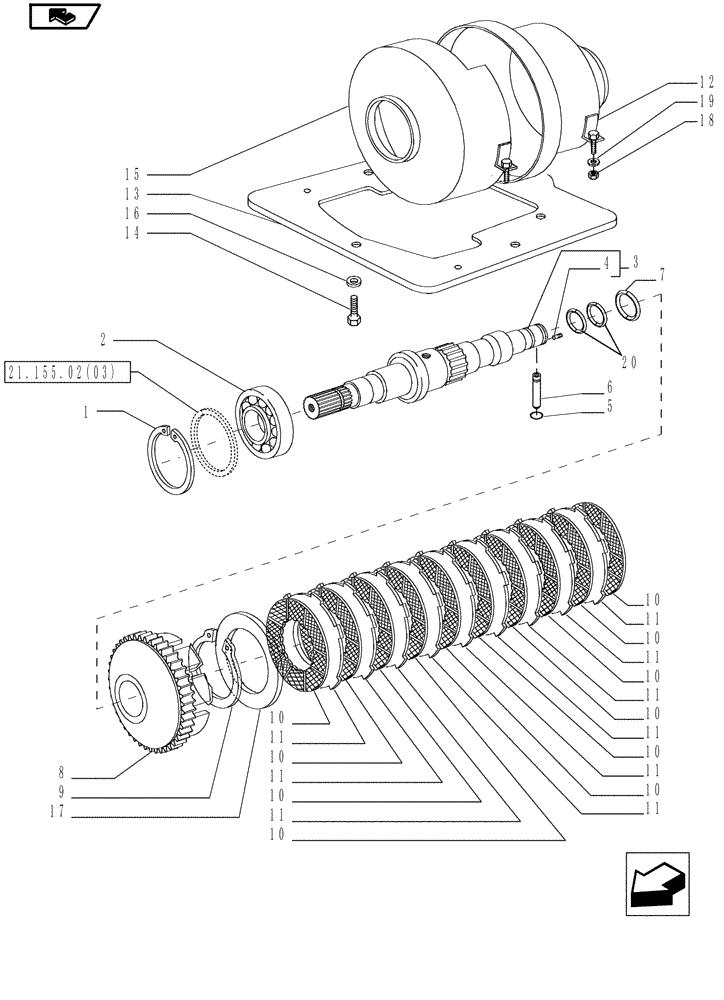 Схема запчастей Case IH MAGNUM 190 - (21.155.02[01]) - 4WD ENGAGEMENT CLUTCH CONTROL, SHAFT & DISKS (21) - TRANSMISSION