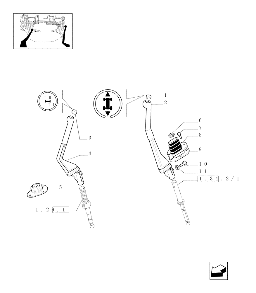 Схема запчастей Case IH JX80U - (1.96.0/01) - (VAR.109-110) SYNCHRONIZED MECHANICAL REVERSER UNIT - CONTROL LEVERS (10) - OPERATORS PLATFORM/CAB