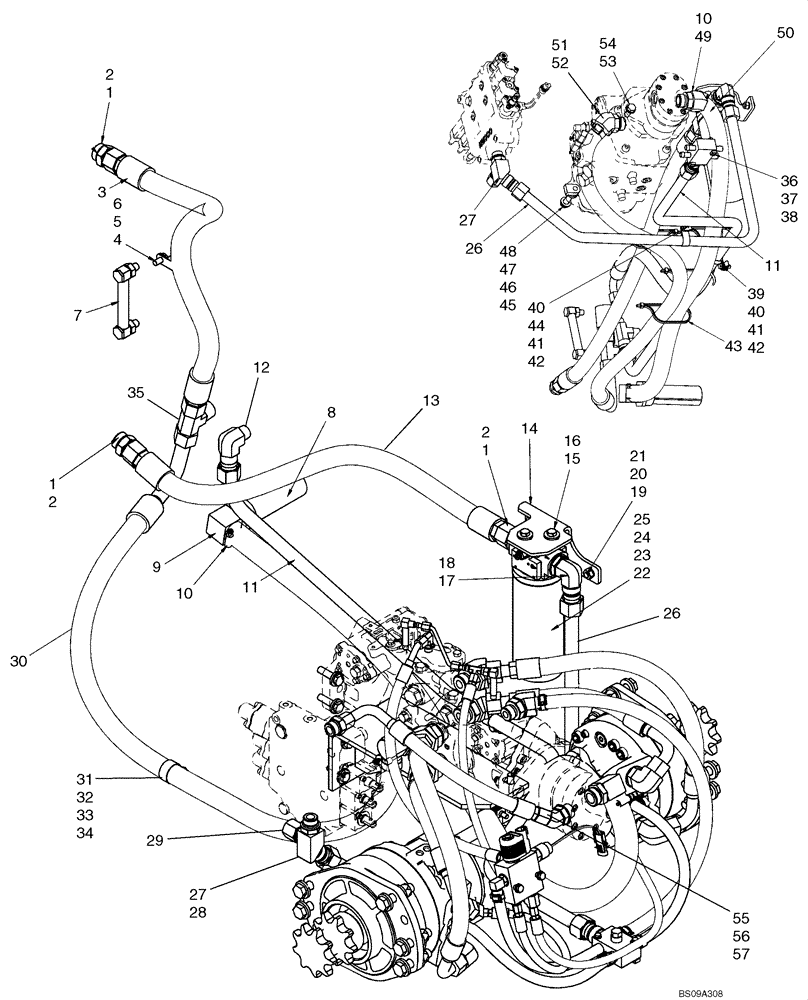 Схема запчастей Case IH 445 - (06-11) - HYDROSTATICS - PUMP SUPPLY AND RETURN (445 WITH PILOT CONTROL) (06) - POWER TRAIN