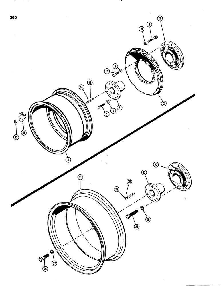 Схема запчастей Case IH 1070 - (0360) - DUAL REAR WHEELS WITH 38 INCH RIMS, USED WITH 3-1/2 INCH DIAMETER AXLE CAST (06) - POWER TRAIN