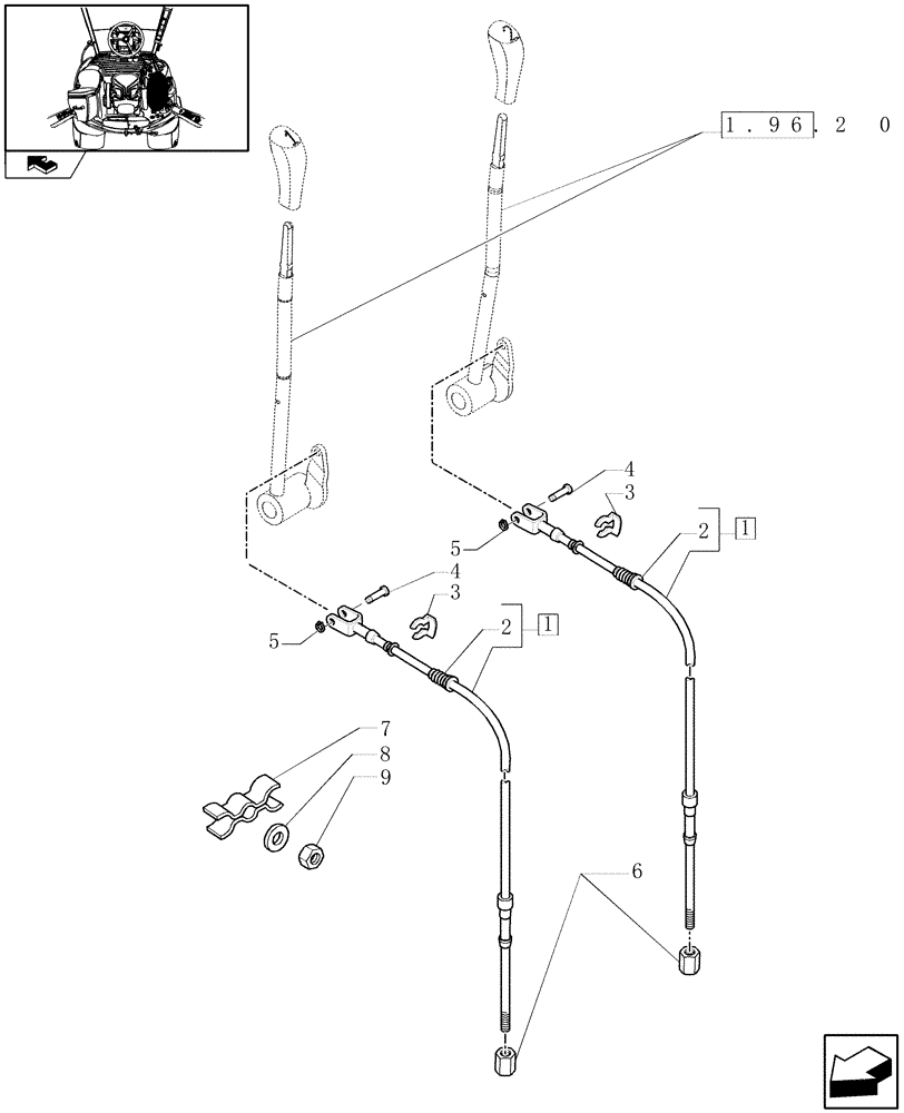 Схема запчастей Case IH PUMA 125 - (1.96.2[02]) - CONTROL VALVE CONTROL - CABLES AND RELATED PARTS (10) - OPERATORS PLATFORM/CAB