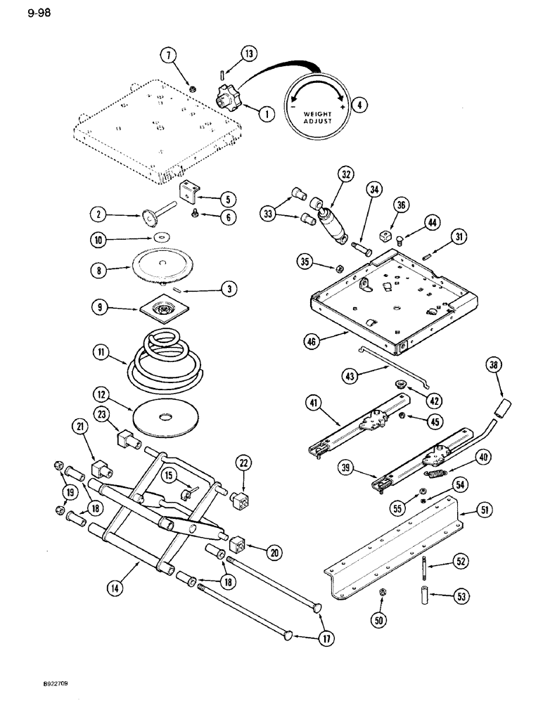 Схема запчастей Case IH 7120 - (9-098) - SEAT ADJUSTER, VINYL WITHOUT SWIVEL (09) - CHASSIS/ATTACHMENTS