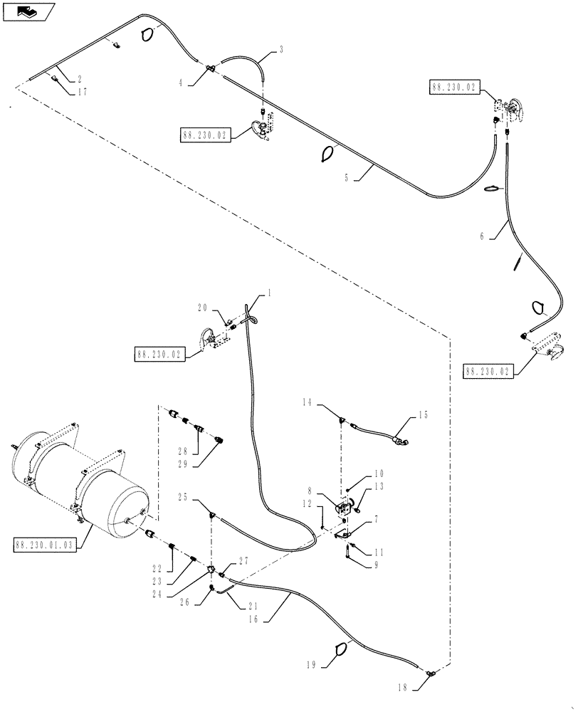 Схема запчастей Case IH 7130 - (88.230.03) - AIR COMPRESSOR INSTALLATION- 61/7130 CURSOR 9 (88) - ACCESSORIES