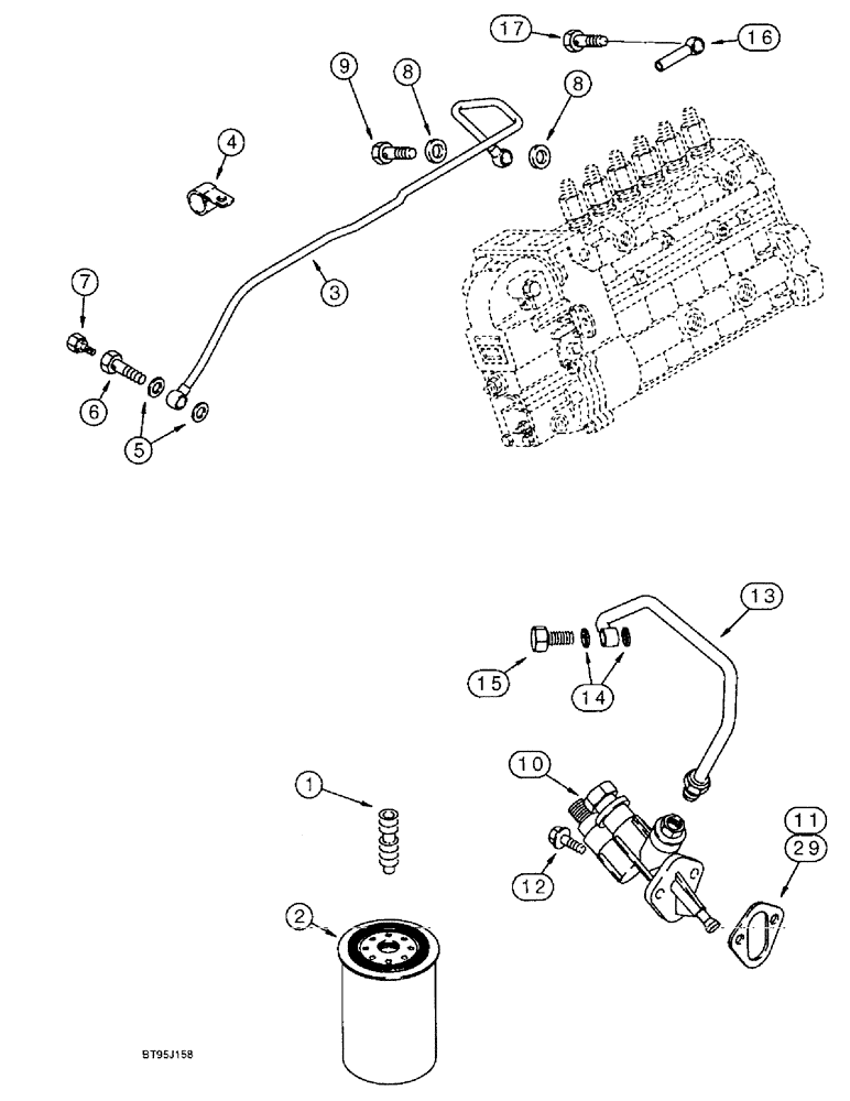 Схема запчастей Case IH 1666 - (3-04) - FUEL FILTER AND TRANSFER PUMP, 6T-830 ENGINE (02) - FUEL SYSTEM