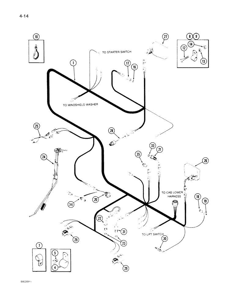 Схема запчастей Case IH 7130 - (4-014) - TRANSMISSION HARNESS, TRANSMISSION S/N AJB0041225 THROUGH AJB0044914 (04) - ELECTRICAL SYSTEMS