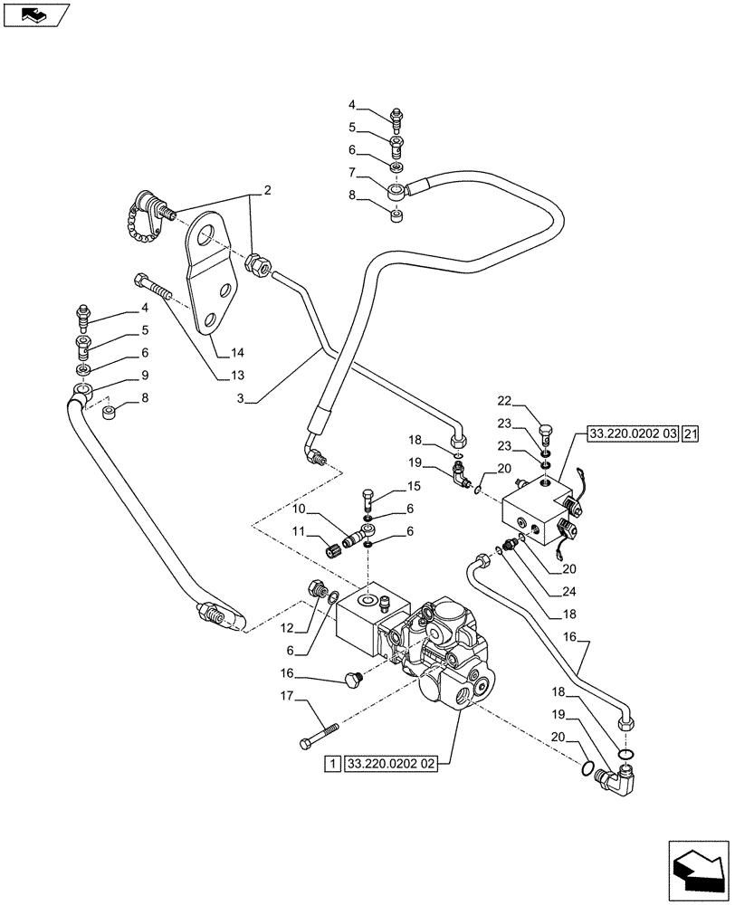 Схема запчастей Case IH PUMA 170 - (33.220.0202[01]) - HYDRAULIC TRAILER BRAKE (ITALY) - BRAKING SYSTEM (VAR.743979 / 720418) (33) - BRAKES & CONTROLS