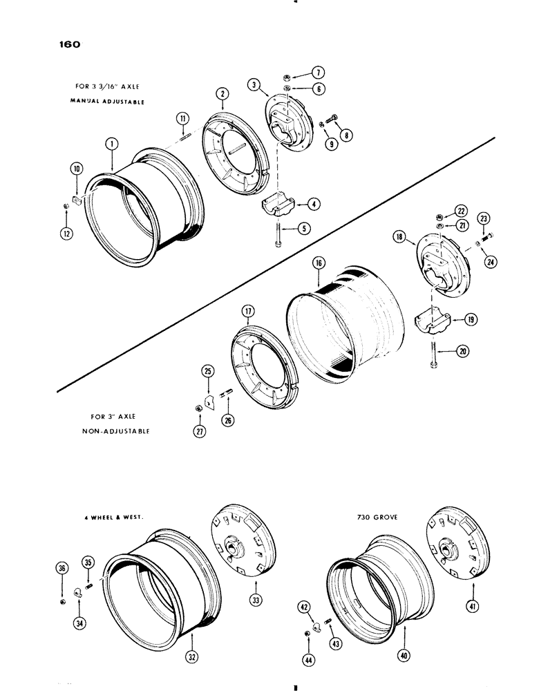 Схема запчастей Case IH 730 SERIES - (160) - REAR WHEELS W/26" RIMS, 3-3/16" AXLE AND 3" AXLE, 48" TO 88", VARIOUS STYLES (06) - POWER TRAIN