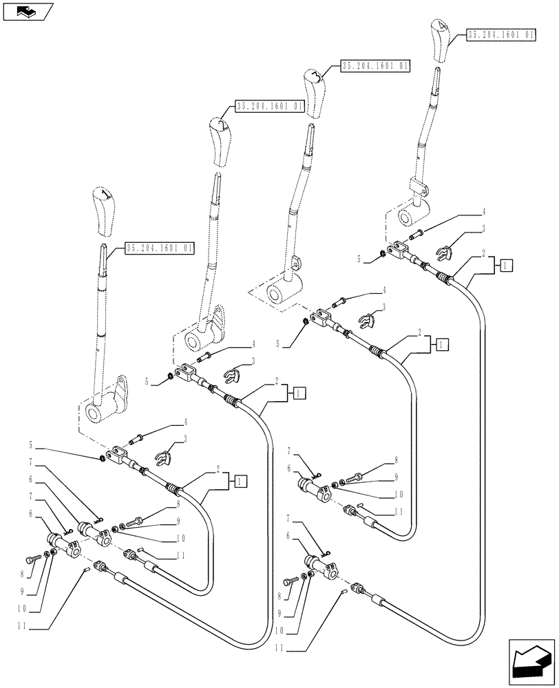 Схема запчастей Case IH PUMA 170 - (35.204.1601[02]) - 4 MECHANICAL REAR REMOTE CONTROL VALVES - CABLES AND RELATED PARTS (VAR.720669) (35) - HYDRAULIC SYSTEMS