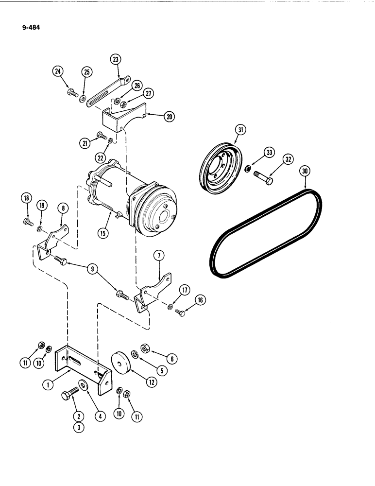 Схема запчастей Case IH 4494 - (9-484) - AIR CONDITIONING, DELCO REMY COMPRESSOR MOUNTING, PRIOR TO P.I.N. 8866632 (09) - CHASSIS/ATTACHMENTS