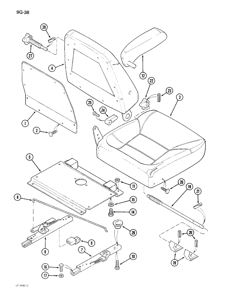 Схема запчастей Case IH 1680 - (9G-38) - SEAT ASSEMBLY, AIR SUSPENSION, SEARS SEAT, PRIOR TO P.I.N. JJC0115001 (10) - CAB & AIR CONDITIONING