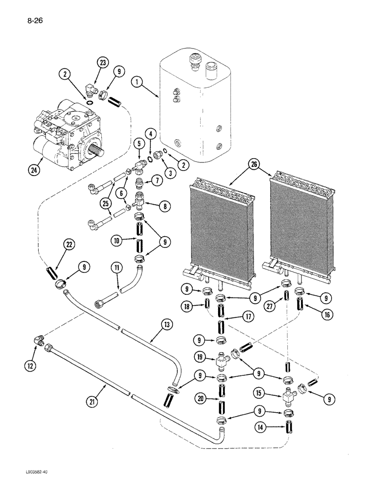 Схема запчастей Case IH 1680 - (8-026) - OIL COOLER SYSTEM, RICE COMBINE W/POWER GUIDE AXLE, PRIOR TO P.I.N. JJC047918 (07) - HYDRAULICS