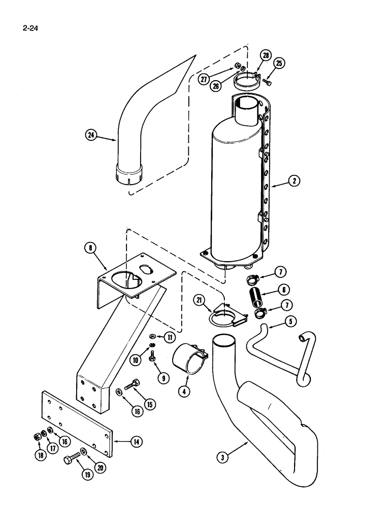 Схема запчастей Case IH 3394 - (2-24) - EXHAUST SYSTEM, USED ON TRACTOR EQUIPPED WITH LOADER (02) - ENGINE