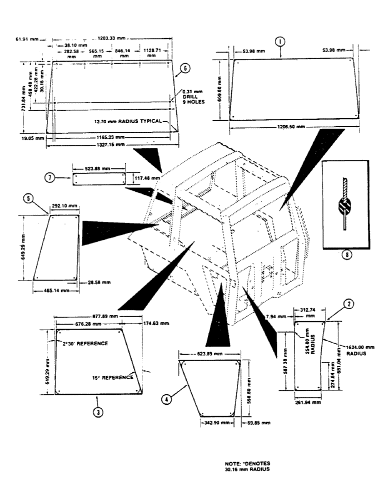 Схема запчастей Case IH 2390 - (9-372) - CAB, GLASS, METRIC VALUE (09) - CHASSIS/ATTACHMENTS