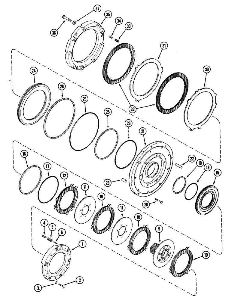 Схема запчастей Case IH 4690 - (6-166) - TRANSMISSION CLUTCH ASSEMBLY, (C1) AND (C4) CLUTCHES (06) - POWER TRAIN