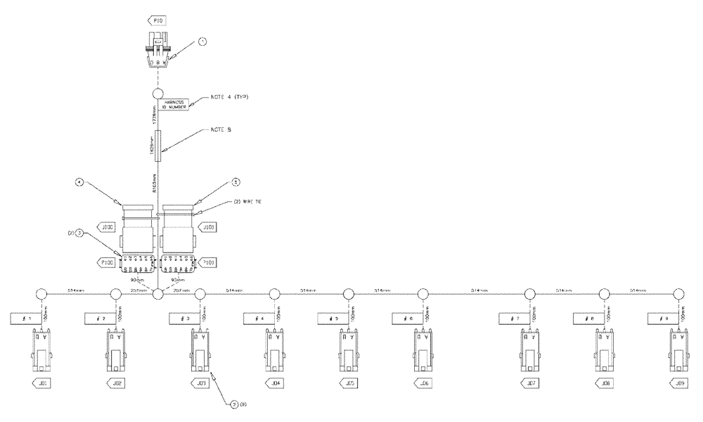 Схема запчастей Case IH SPX3320 - (12-052) - HARNESS, AIM, 9 NOZZLE TIP (06) - ELECTRICAL