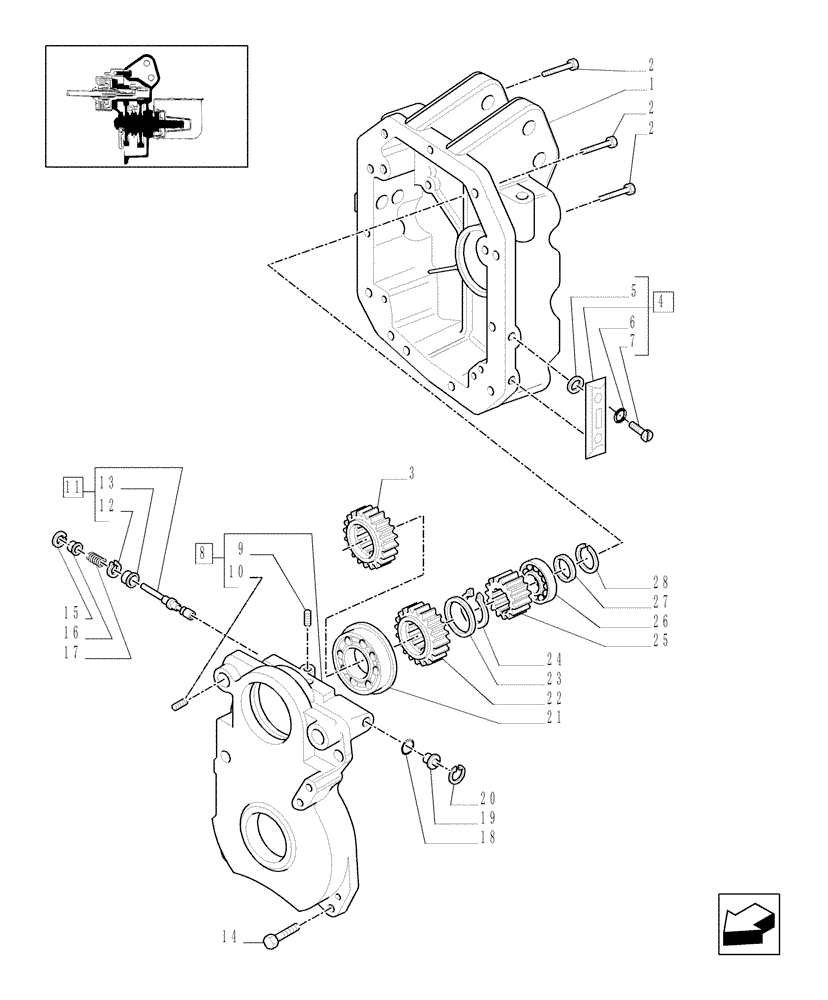 Схема запчастей Case IH MAXXUM 140 - (1.80.1/01[01]) - POWER TAKE-OFF 540/750/1000 RPM - CASING, GEARS AND SUPPORT (07) - HYDRAULIC SYSTEM