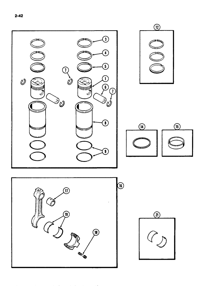 Схема запчастей Case IH 4490 - (2-042) - PISTON ASSEMBLY, WITH TWO GROOVE SLEEVE, 504BDT DIESEL (02) - ENGINE