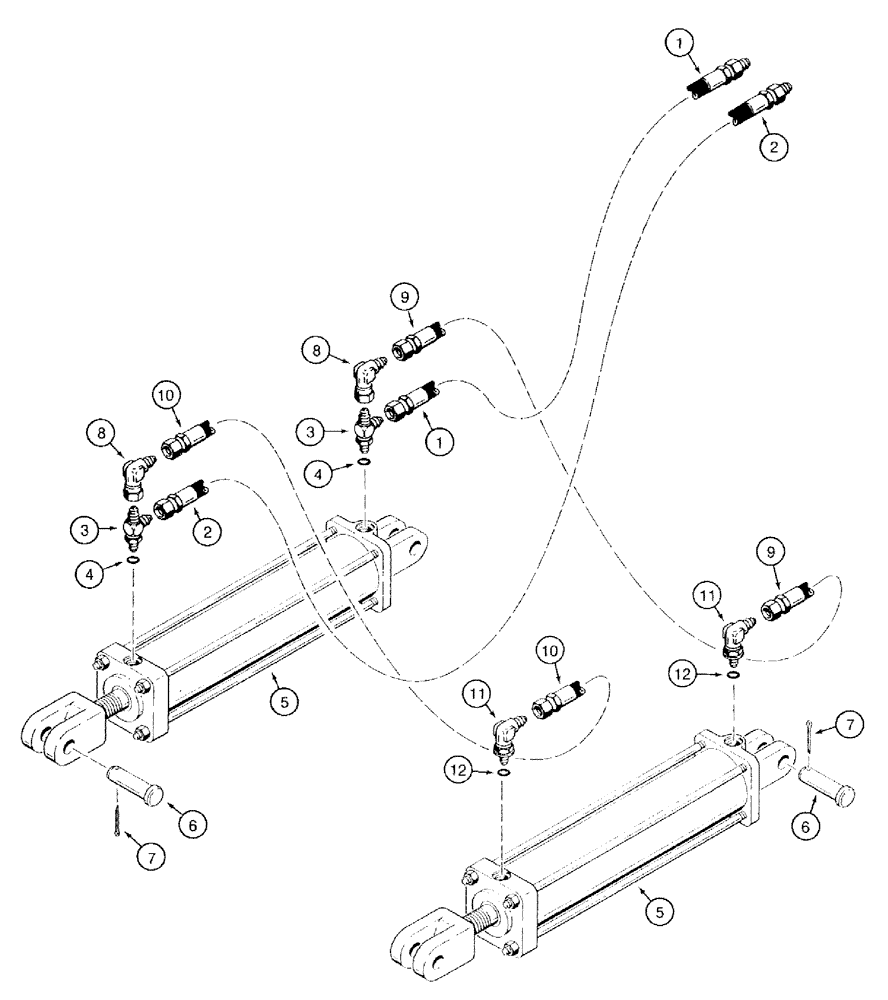 Схема запчастей Case IH 770 - (08-13) - DUAL CYL. TRANS. LIFT HYD. CIRCUIT, W/TIE BOLT TYPE CYLS, 3/8 INCH ID HOSES, NO DIVERTER VALVE (08) - HYDRAULICS