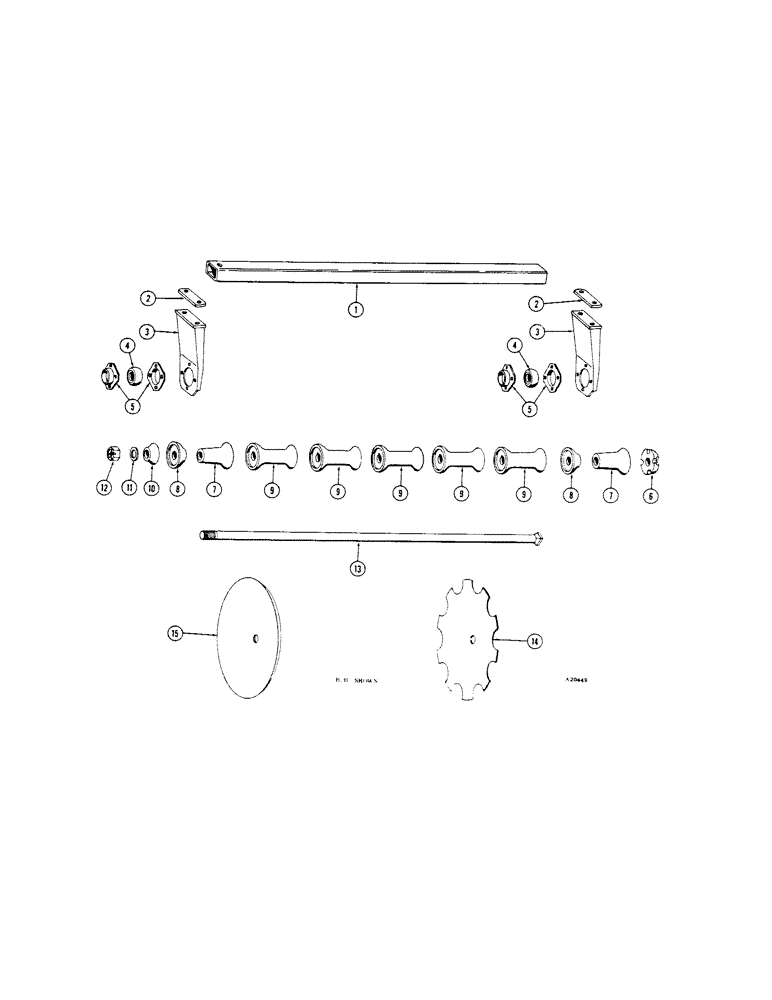 Схема запчастей Case IH B-SERIES - (20[1]) - REAR GANG B97, 7-1/4 INCH SPACING 