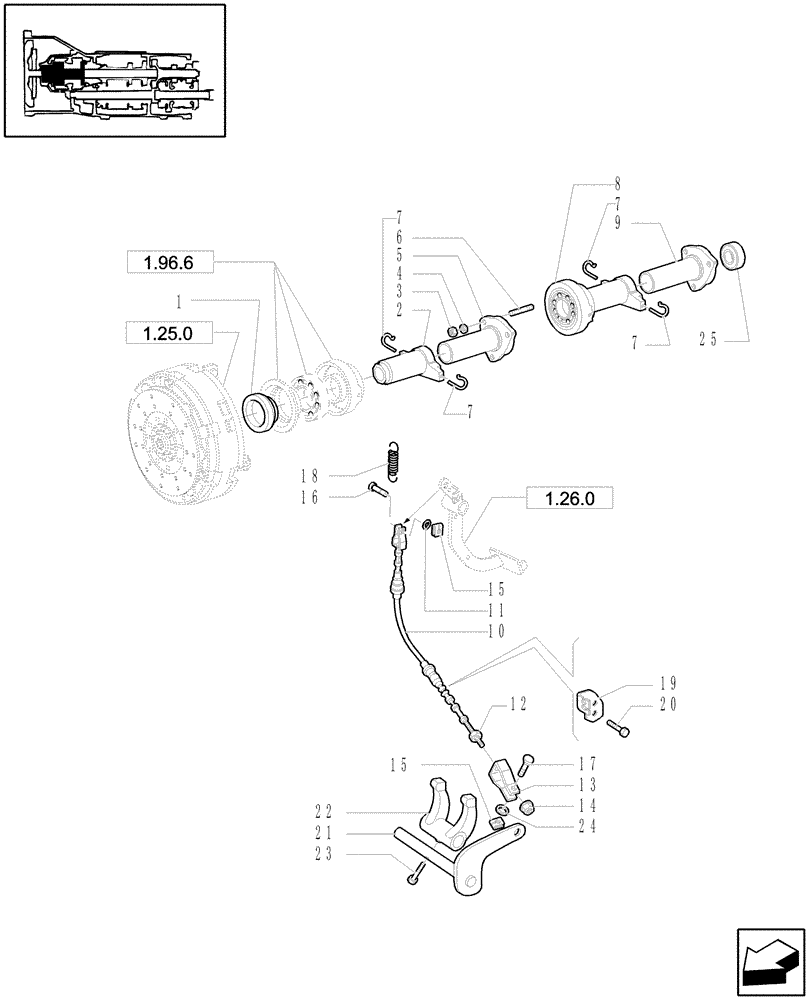 Схема запчастей Case IH JX1070U - (1.26.2) - FRICTION CLUTCH CONTROL, COUPLING FORK, LEVERS & TIE-RODS (03) - TRANSMISSION