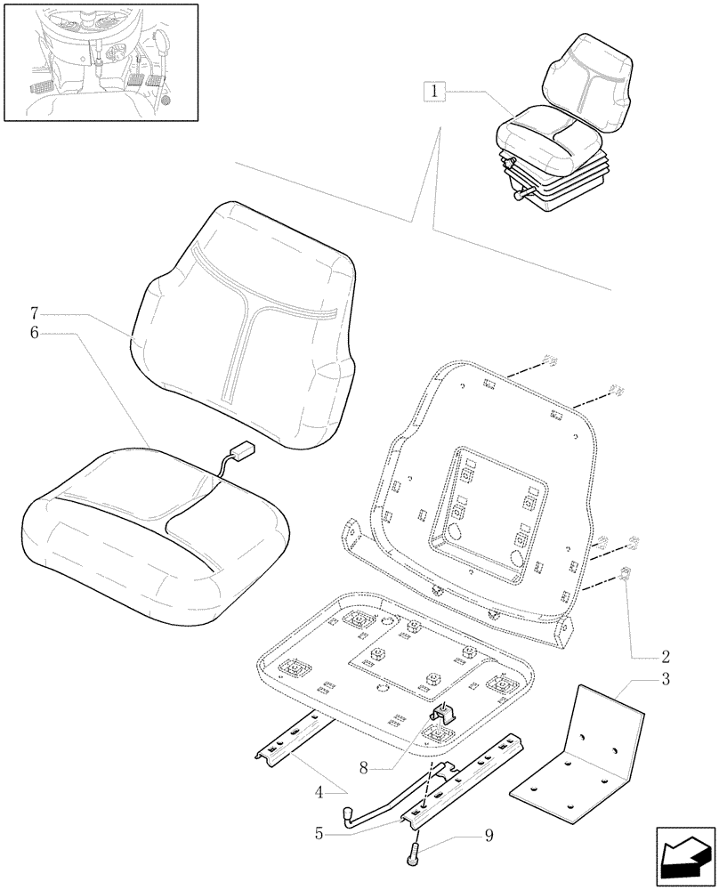 Схема запчастей Case IH JX1075N - (1.92.85/01A[01]) - (VAR.090) CASE SEAT, WITHOUT BELTS, WITHOUT SWITCH - BREAKDOWN - C5644 (10) - OPERATORS PLATFORM/CAB