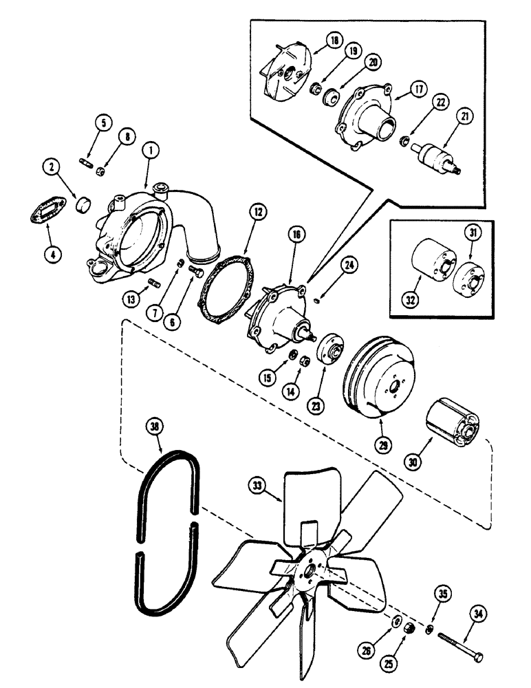 Схема запчастей Case IH 4690 - (2-010) - WATER PUMP AND FAN, WITH KEYWAY SHAFT, 504BDTI DIESEL ENGINE (02) - ENGINE