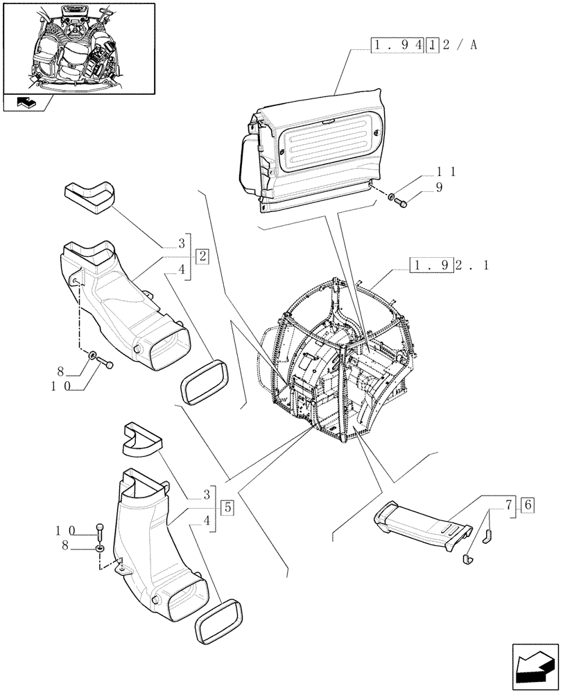 Схема запчастей Case IH MAXXUM 110 - (1.94.2[01]) - HEATING/AIR CONDITIONING - FAN AND VENTILATION DUCTS (10) - OPERATORS PLATFORM/CAB