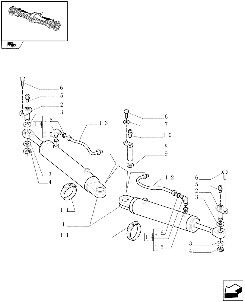 Схема запчастей Case IH MAXXUM 115 - (1.40.4/12) - (CL.4) FRONT AXLE W/MULTI-PLATE DIFF. LOCK, ST. SENSOR AND BRAKES - CYLINDERS (VAR.330426) (04) - FRONT AXLE & STEERING