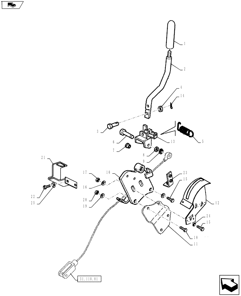 Схема запчастей Case IH FARMALL 75A - (31.101.01) - PTO CONTROL LEVER (31) - IMPLEMENT POWER TAKE OFF