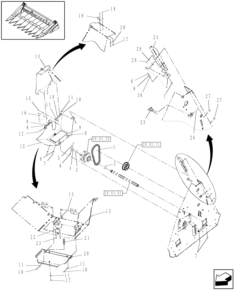 Схема запчастей Case IH 3418-20 - (20.03.10) - AUGER DRIVE, SINGLE, DRIVING SIDE (58) - ATTACHMENTS/HEADERS