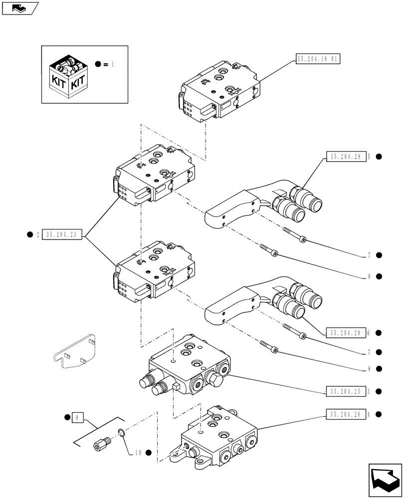 Схема запчастей Case IH PUMA 145 - (35.204.18[02]) - VAR - 331553, 331875 - EHR CONTROL VALVE - VALVE SECTIONS & QUICK COUPLERS - 5 VALVE (35) - HYDRAULIC SYSTEMS