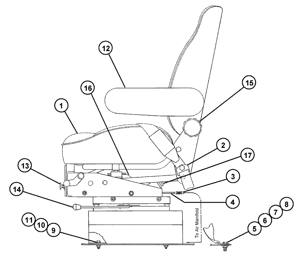 Схема запчастей Case IH 4330 - (01-004) - AIR SEAT ASSEMBLY (10) - CAB