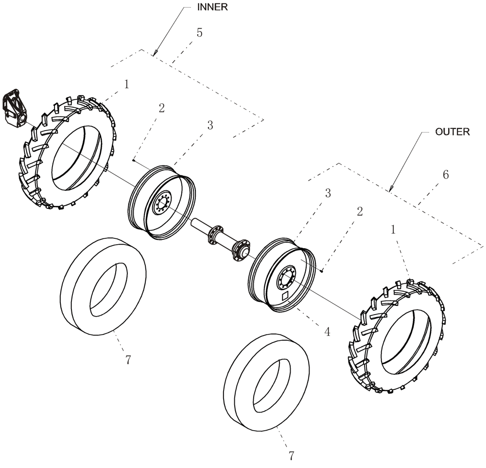 Схема запчастей Case IH ADX2180 - (D.50.B[02]) - REAR TIRES - DUALS D - Travel