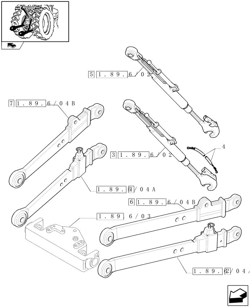 Схема запчастей Case IH FARMALL 105U - (1.89.6/04) - 3 POINT LINKAGE WITH CAT.2 FLEXIBLE ENDS FOR EDC - W/CAB (VAR.331902) (09) - IMPLEMENT LIFT